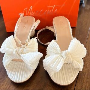 White Pleated Bow Slingback Sandals
